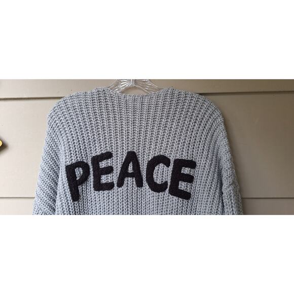 VICI Peace & Love Open Long Cardigan Sweater Knit Duster Gray Black S/M Comfort - Picture 5 of 9